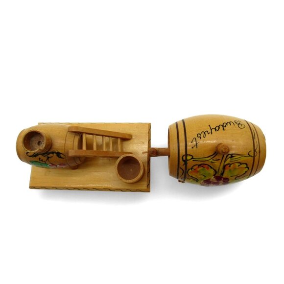 Miniature WOODEN BARREL Set with Grape Design Hungary Vintage - Picture 4 of 10
